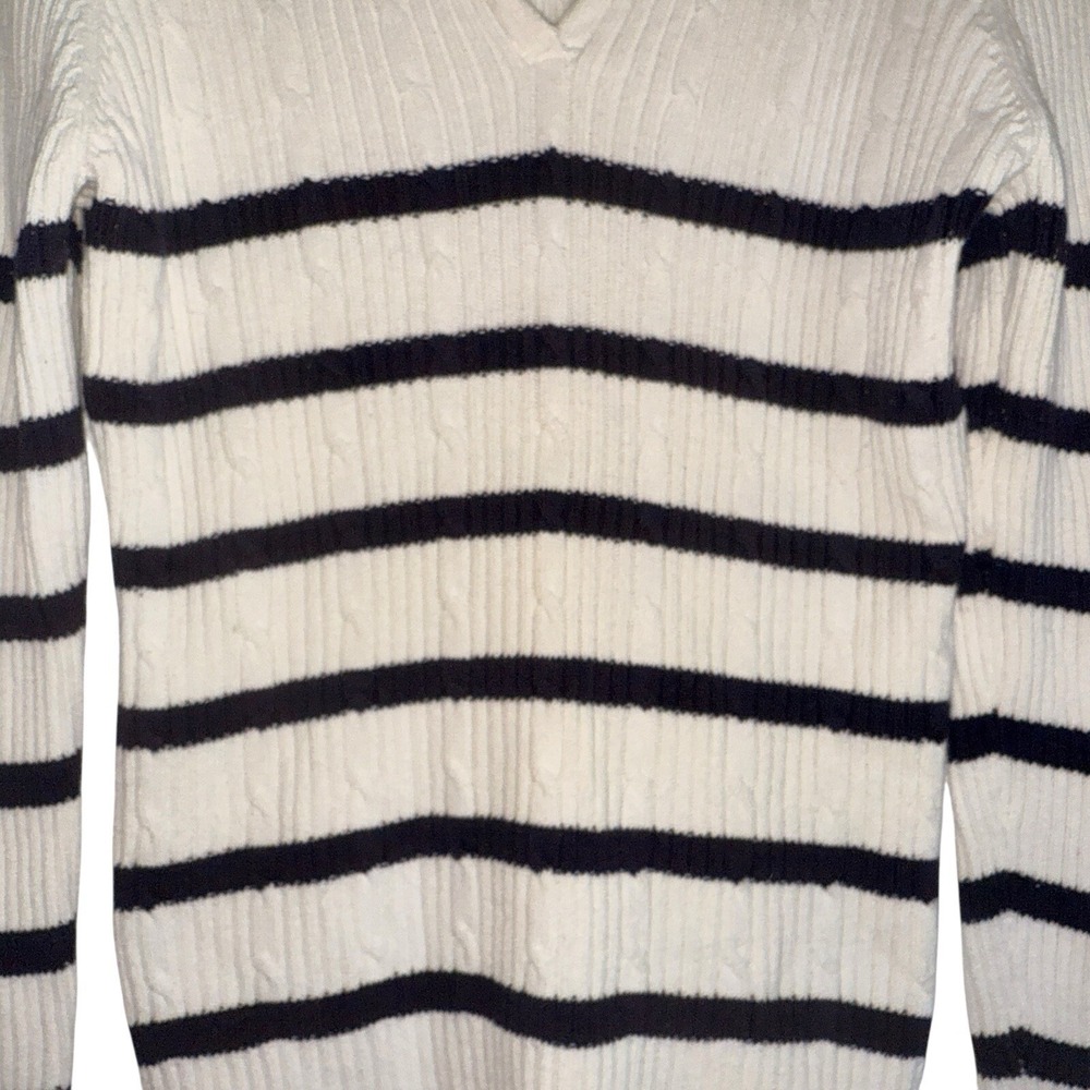 Liz Claiborne Striped Cable Knit Sweater L Coastal Grandmother Nautical Chic - Picture 4 of 12